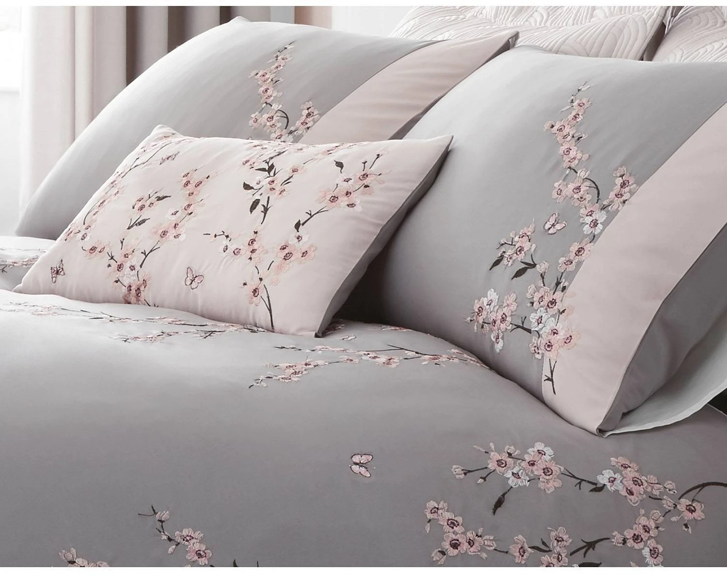 Catherine Lansfield Signature Blossom Grey Cushion 4 Catherine Lansfield Signature Blossom Grey Cushion - Image 2