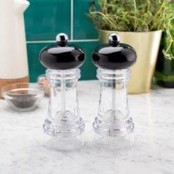 Taylors Eye Witness Salt & Pepper Mill Clear/Black Set Of 2 -Household Items Shop 48922 36711
