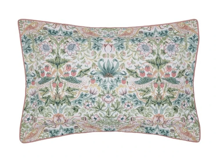 Morris & Co Strawberry Thief Pink Oxford Pillowcase 3 Morris & Co Strawberry Thief Pink Oxford Pillowcase