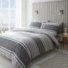Catherine Lansfield Textured Banded Stripe Charcoal Duvet Set -Household Items Shop 54081 23935